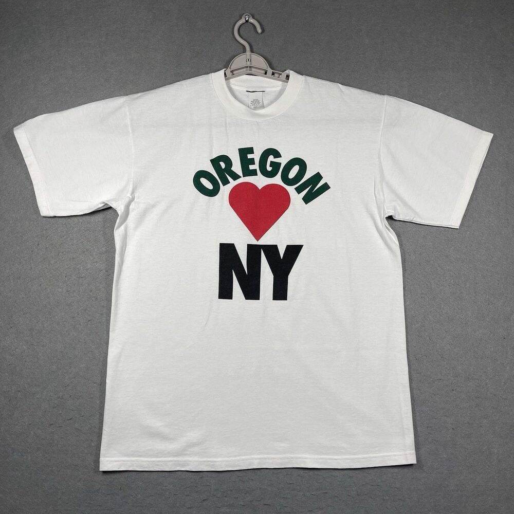 VTG Oregon Loves New York Shirt‎ Mens Large White Graphic Travel Gift Made USA